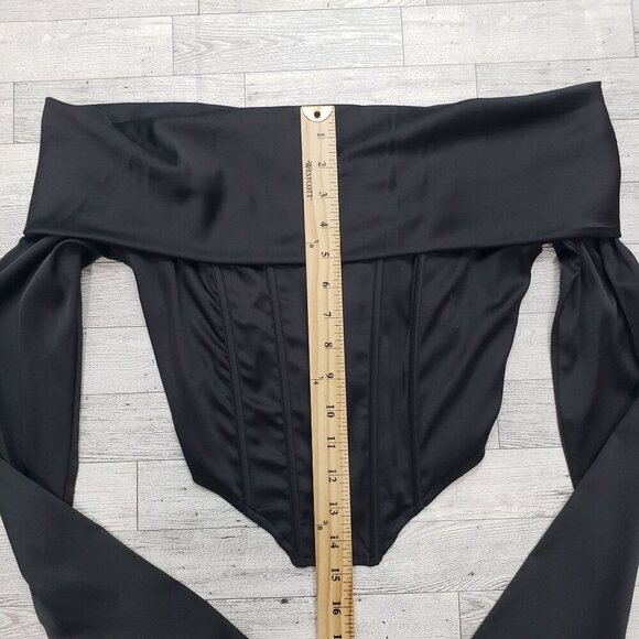 Missguided Bardot Black Satin Corset Top Off Shoulder Zipper Back Womens 6 - Picture 9 of 10